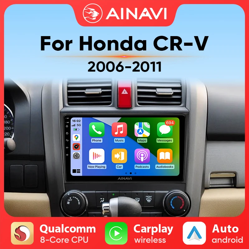 Ainavi автомагнитола За Honda CR-V 3 RE CRV 2007-2011 Carplay Android авто Qualcomm Кола стерео Мултимедиен плеър 4G wifi DSP 48EQ