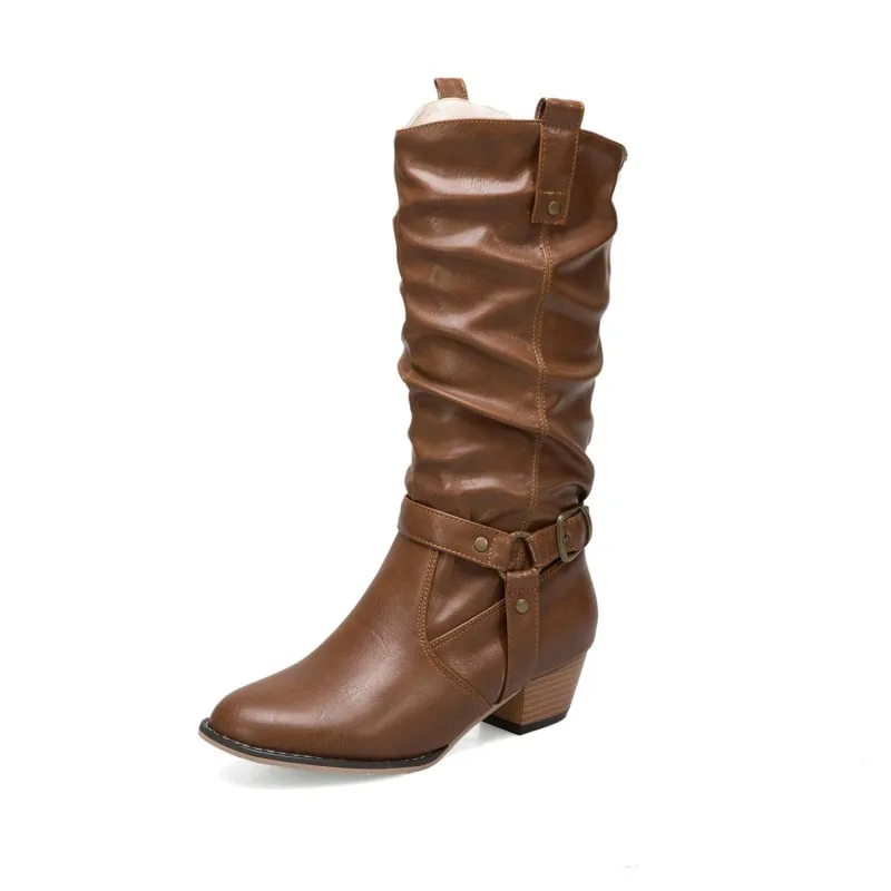 Оверсайз, по-големи размери, по-големи размери, луксозно есенно-зимни дамски обувки, обувки с дебел ток с остър пръсти, дамски обувки Изображение 2 