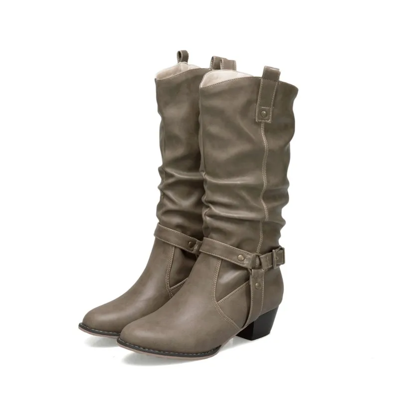 Оверсайз, по-големи размери, по-големи размери, луксозно есенно-зимни дамски обувки, обувки с дебел ток с остър пръсти, дамски обувки Изображение 3 