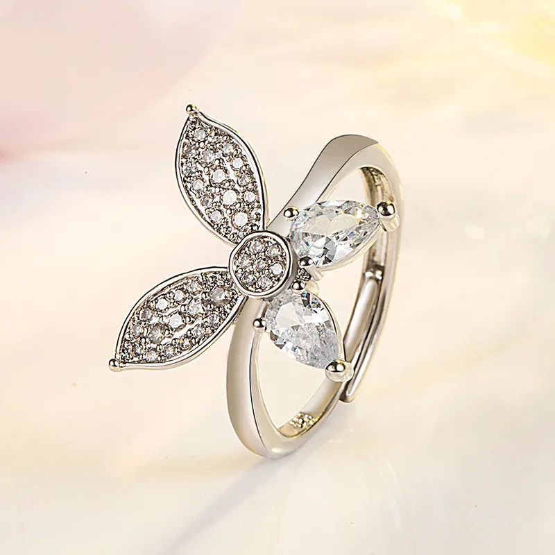 Дамски Елегантни Крила на Пеперуда Форма Инкрустиран AAA Циркон Открит Стил на Годежен Пръстен Откриване на Модни Бижута, Подаръци R0718