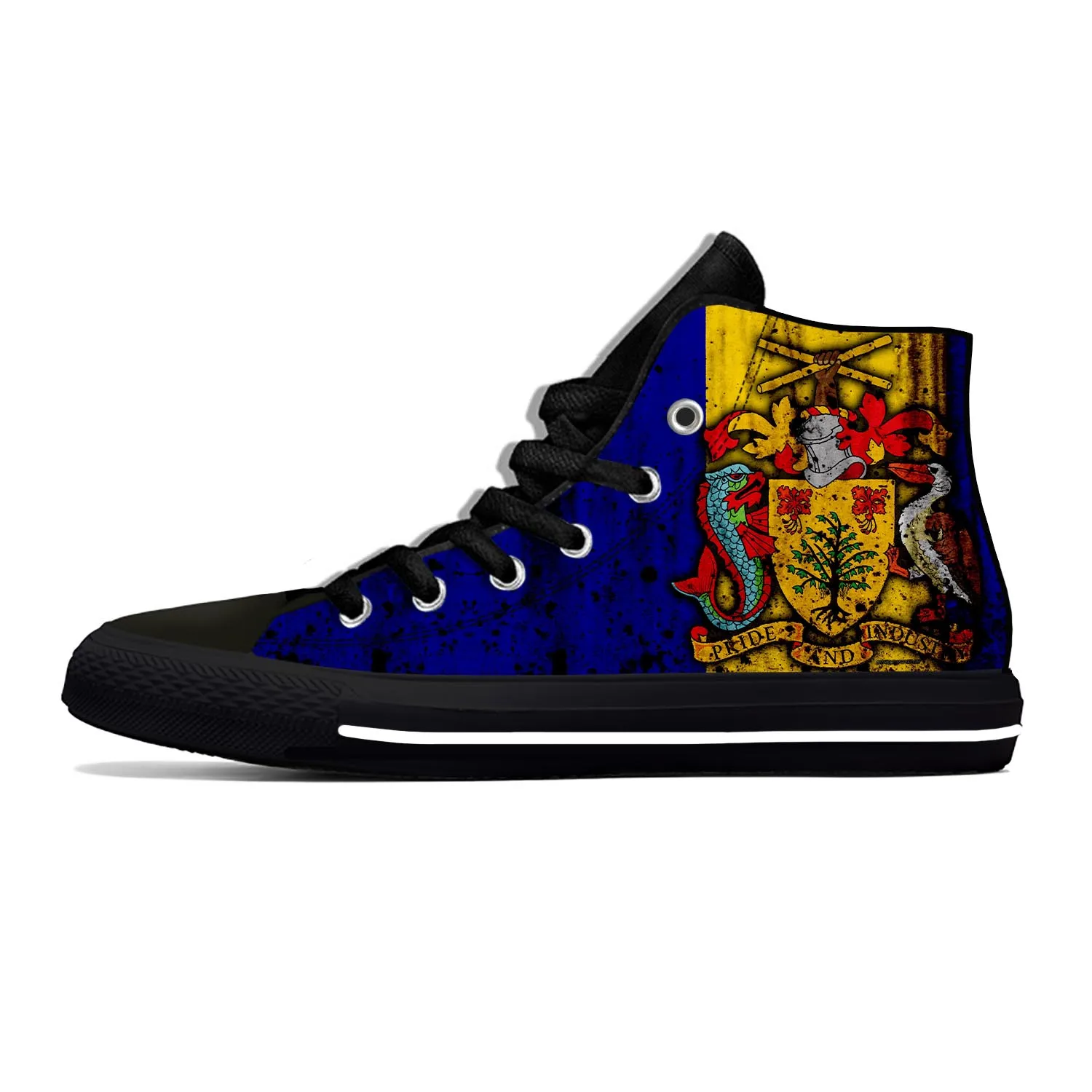 Барбадосский Флаг Патриотическая Гордост Стръмни Забавни Модни Ежедневни Тъканни Обувки С Висок Берцем Удобни Дишащи Мъжки И Дамски Маратонки С 3D Принтом