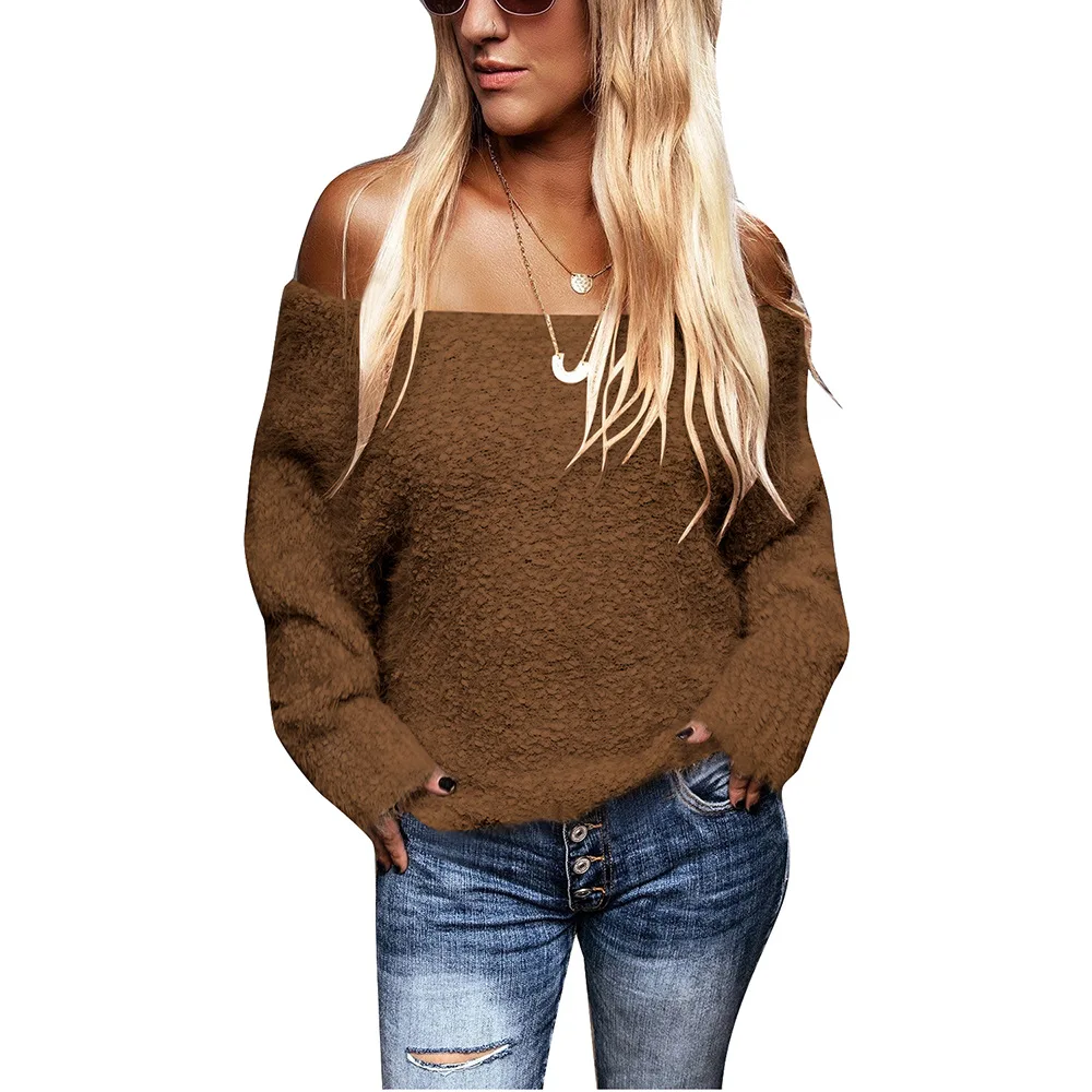 Дамски блузи с открити рамене, пролетта и есента плюшено пуловер с дълги ръкави, нов съкратен жилетка 2021 г. Изображение 2 