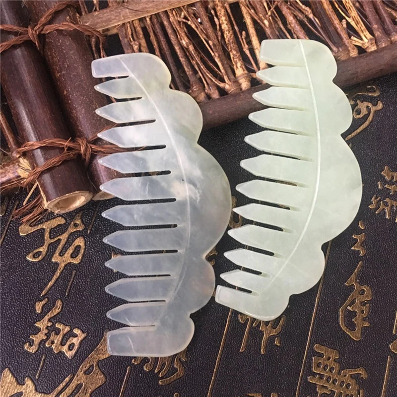 1бр Традиционната Китайска Природа Нефритови Гребен Масаж Спа Акупунктура за Лечение на Главата на Гуа Ша Дъска Изображение 4 