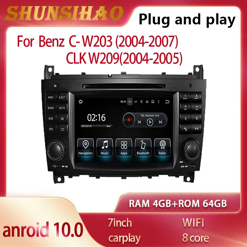 ShunSihao авто стил авто мултимедиен радио, за да Benz W203 C 2004-2007 CLK 2004-2005 GPS навигация авторадио carplay Android 10 Изображение 0 