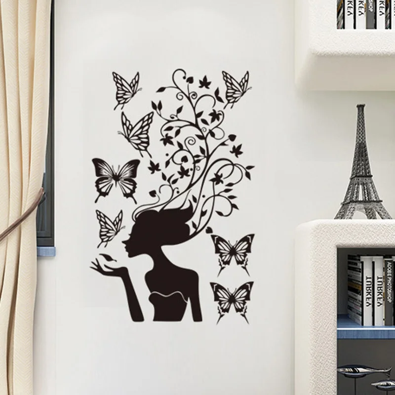 Креативна Красотата на цвете лоза пеперуда Стикер На Стената стая за момичета Художествени Етикети дневна спалня декорация на дома, тапети Етикети