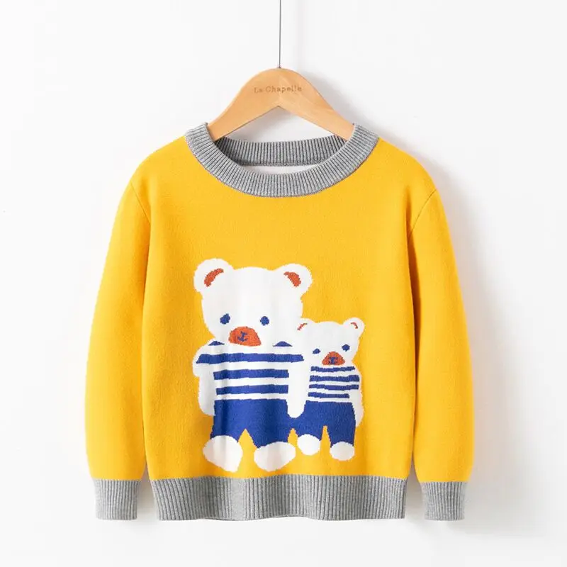 За момчетата трикотаж 2021 Есен Зима карикатура на мечката пуловер, жилетка вязаный пуловер момичета топла горна дреха е пуловер Изображение 2 