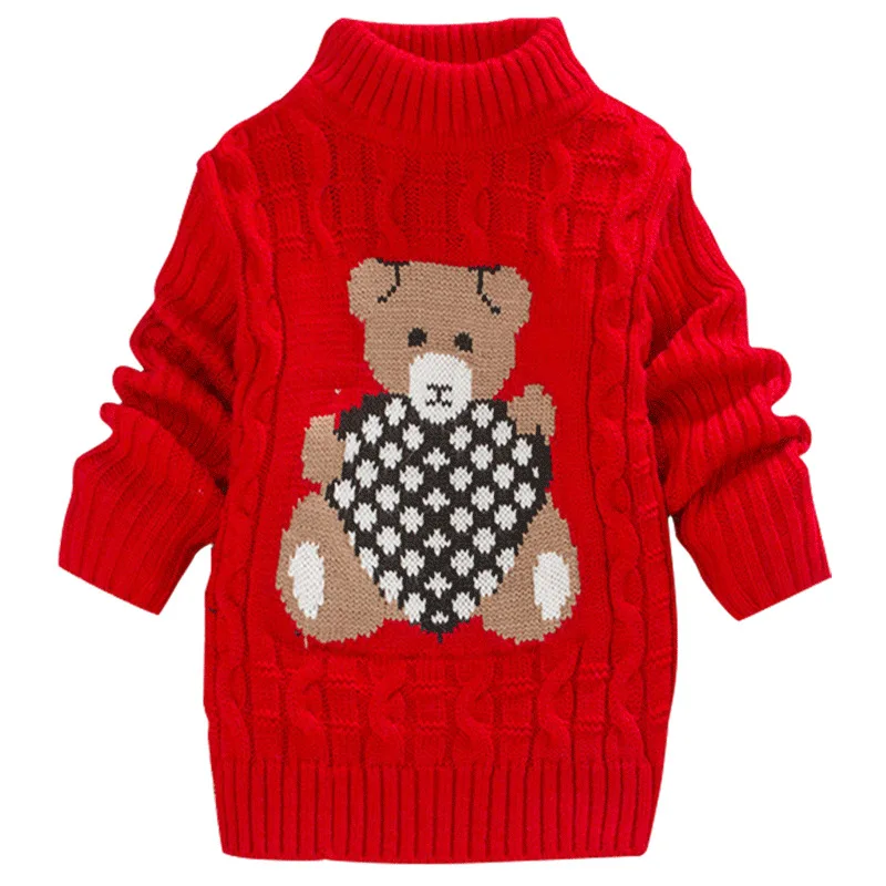 За момчетата трикотаж 2021 Есен Зима карикатура на мечката пуловер, жилетка вязаный пуловер момичета топла горна дреха е пуловер Изображение 3 